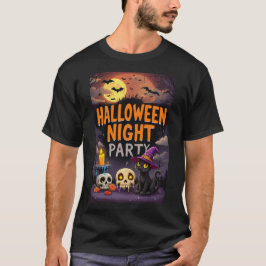 ウィッチハットハロウィーンナイトでかわいい黒猫パーティー Tシャツ