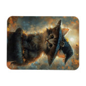 ウィッチハットフレキシブルマグネットをかぶったかわいい子猫 マグネット (横)