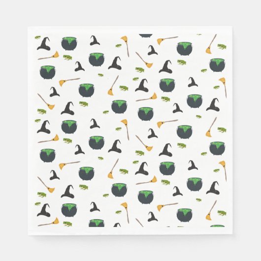 ウィッチハットブロムカルドロンハロウィーンパターン スタンダードランチョンナプキン (正面)