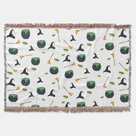 ウィッチハットブロムカルドロンハロウィーンパターン スローブランケット (正面)