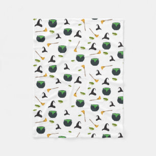 ウィッチハットブロムカルドロンハロウィーンパターン フリースブランケット