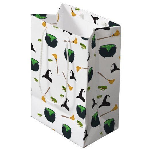 ウィッチハットブロムカルドロンハロウィーンパターン ミディアムペーパーバッグ (正面アングル)