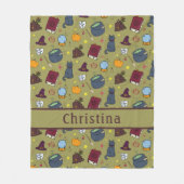 ウィッチハットポションキャットパンプキンセージ緑 フリースブランケット (正面)