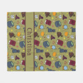 ウィッチハットポションキャットパンプキンセージ緑 フリースブランケット (正面(横))