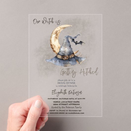 ウィッチハットムーンハロウィーンダークブライダルシャワー アクリル招待状 (インサイチュ (ポータブル))