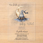 ウィッチハットムーンハロウィーンダークブライダルシャワー アクリル招待状 (正面)