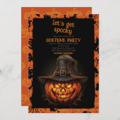 ウィッチハット付きハロウィーンカボチャ 招待状 (正面/裏面)