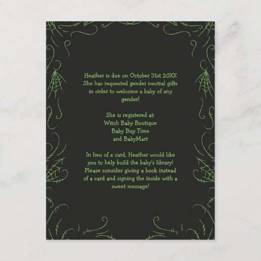 ウィッチハット赤ちゃんシャワーハロウィーン エンクロージャーカード (裏面)