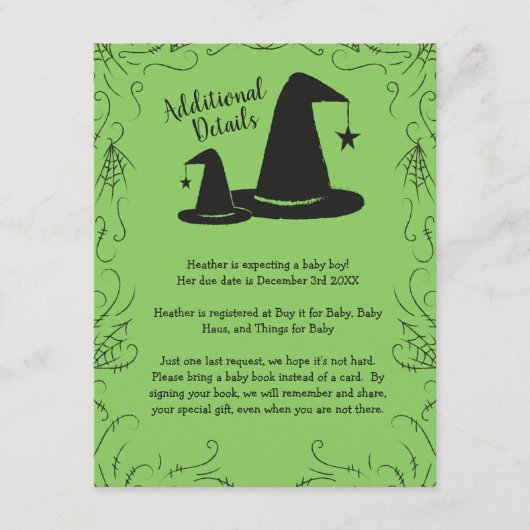 ウィッチハット赤ちゃんシャワーハロウィーン エンクロージャーカード (正面)