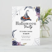 ウィッチハット&スパイダーウェブウォーターカラーハローウィンパーティ 招待状 (スタンド正面)
