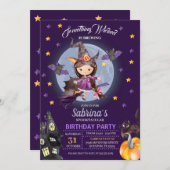 ウィッチハロウィン子供の誕生日パーティの招待状 招待状 (正面/裏面)