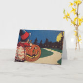 ウィッチハロウィーンのカボチャのちょうちんフルムーンパンプキンカービング カード (黄色い花)