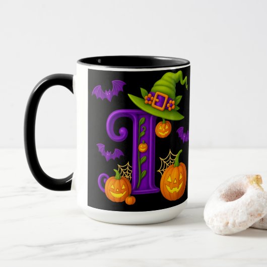 ウィッチハロウィーンイニシャル"I"マグ マグカップ (ドーナツ付き)