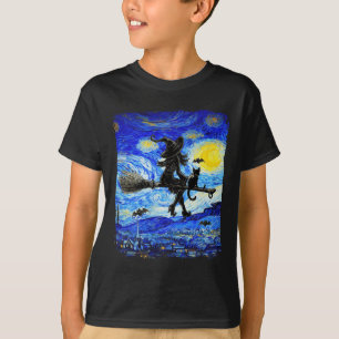 ウィッチハロウィーンスターリーナイトバンゴッホ美学Pa Tシャツ