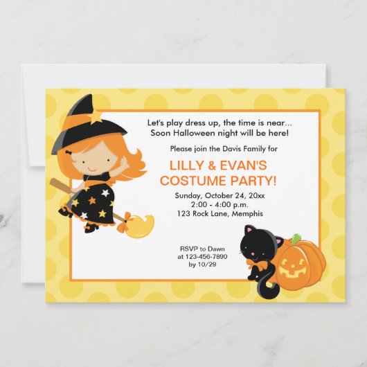 ウィッチハローウィンパーティガールズ誕生日招待状 招待状 (正面)