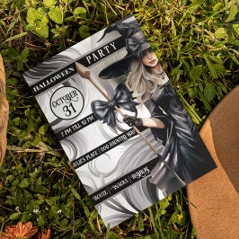 ウィッチハローウィンパーティ（背景が渦巻き） 招待状