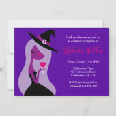 ウィッチバースデーパーティハロウィンピンクパープル 招待状 (正面)