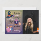 ウィッチバースデーパーティーWandsレディーガールズピンクの写真 招待状 (正面)