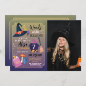 ウィッチバースデーパーティーWandsレディーガールズピンクの写真 招待状 (正面/裏面)