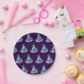 ウィッチパターン(の模様が)あるハットパープルハローウィンパーティ ペーパープレート (パーティー)