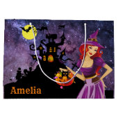 ウィッチパーソナライズされたトリックまたはトリートバッグ ラージペーパーバッグ (裏面)