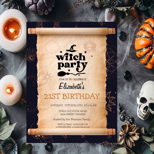ウィッチパーティーハロウィーン神秘的誕生日 招待状