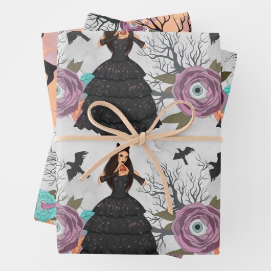 ウィッチビクトリアンゴシックフローラヴィンテージハロウィーン ラッピングペーパーシート (インサイチュ)