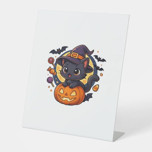 ウィッチフレンドリーハットキャットキュートパステルかわいいハロー 台座サイン (正面)