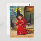 ウィッチブラックキャットこうもりフルムーン ポストカード (正面/裏面)