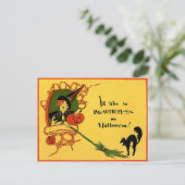 ウィッチブラックキャットカボチャヴィンテージハロウィン ポストカード (スタンド正面)