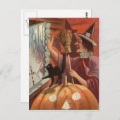 ウィッチブラックキャットハロウィーンのカボチャのちょうちんカボチャ ポストカード (正面/裏面)