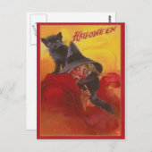 ウィッチブラックキャットヴィンテージハロウィーン ポストカード (正面/裏面)