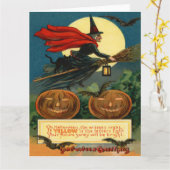 ウィッチブロム飛んでいるブラックキャットこうもり カード (黄色い花)