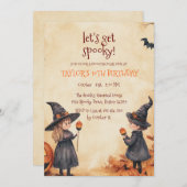 ウィッチボーイガールハロウィーン誕生日パーティー 招待状 (正面/裏面)