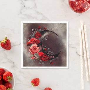 ウィッチリー   ゴシック風の赤いバラが咲く三日月 スタンダードカクテルナプキン