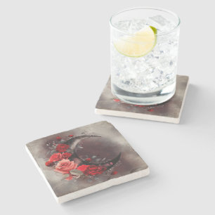 ウィッチリー   ゴシック風の赤いバラが咲く三日月 ストーンコースター