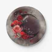 ウィッチリー | ゴシック風の赤いバラが咲く三日月 ペーパープレート (正面)