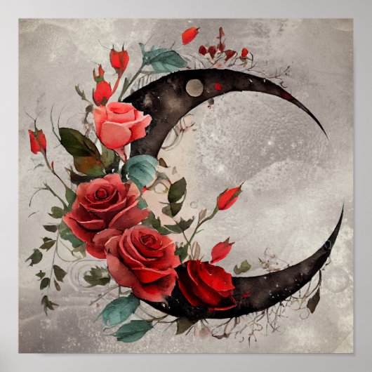 ウィッチリー | ゴシック風の赤いバラが咲く三日月 ポスター (正面)