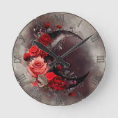ウィッチリー | ゴシック風の赤いバラが咲く三日月 ラウンド壁時計 (正面)
