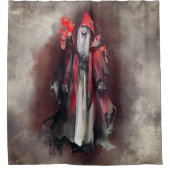 ウィッチリー | ダーク邪悪なゴシック様式の影を持つ赤い魔女 シャワーカーテン (正面)