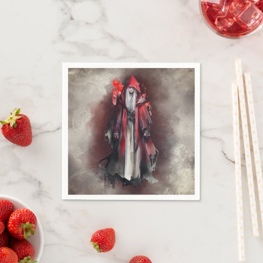 ウィッチリー | ダーク邪悪なゴシック様式の影を持つ赤い魔女 スタンダードカクテルナプキン (インサイチュ)