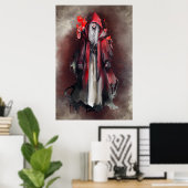 ウィッチリー | ダーク邪悪なゴシック様式の影を持つ赤い魔女 ポスター (ホームオフィス)