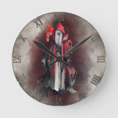 ウィッチリー | ダーク邪悪なゴシック様式の影を持つ赤い魔女 ラウンド壁時計 (正面)