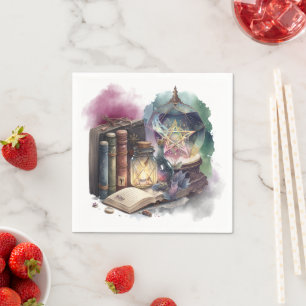 ウィッチリー   パステルスペルブックトームズアンドクリスタルボール スタンダードカクテルナプキン