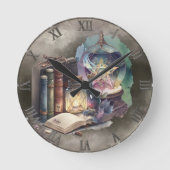 ウィッチリー | パステルスペルブックトームズアンドクリスタルボール ラウンド壁時計 (正面)