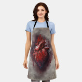 ウィッチリー | 赤と金ゴールドの点滴を持つハート エプロン (着用した状態)