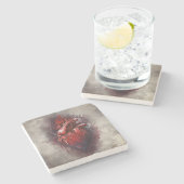 ウィッチリー | 赤と金ゴールドの点滴を持つハート ストーンコースター (横)