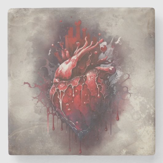 ウィッチリー | 赤と金ゴールドの点滴を持つハート ストーンコースター (正面)