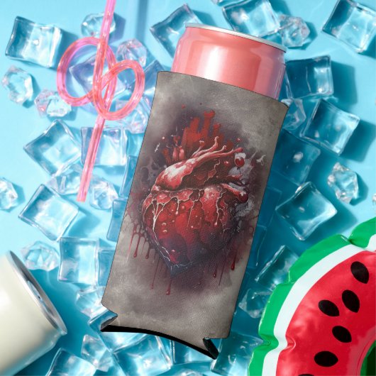 ウィッチリー | 赤と金ゴールドの点滴を持つハート スリム缶クーラー (インサイチュ 夏)