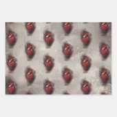 ウィッチリー | 赤と金ゴールドの点滴を持つハート ラッピングペーパーシート (正面)